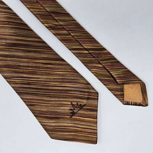 ANDRE GHEKIERE PARIS FRANCE SILK TIE BROWN GREEN PURPLE WATERCOLOR 3.5" X 56" - Picture 1 of 4